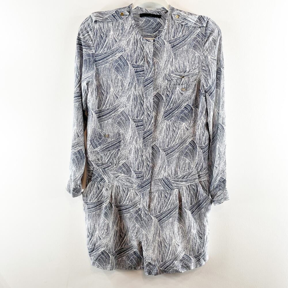 Jenni Kayne Long Sleeve Leaf Printed Silk Shorts Romper One Piece Gray XS